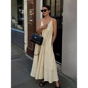 Commense Double‎ Layers V-neck Long Dress color Apricot size XS